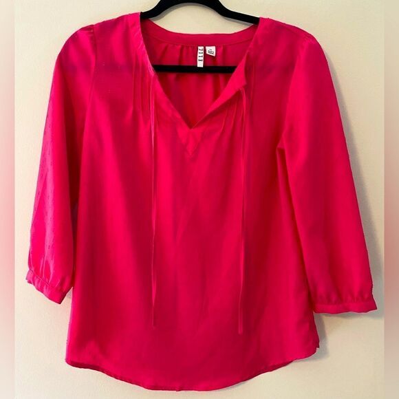 Elle, Hot Pink Peasant Top w/ a beautiful texture pattern, long sleeve - Picture 1 of 9